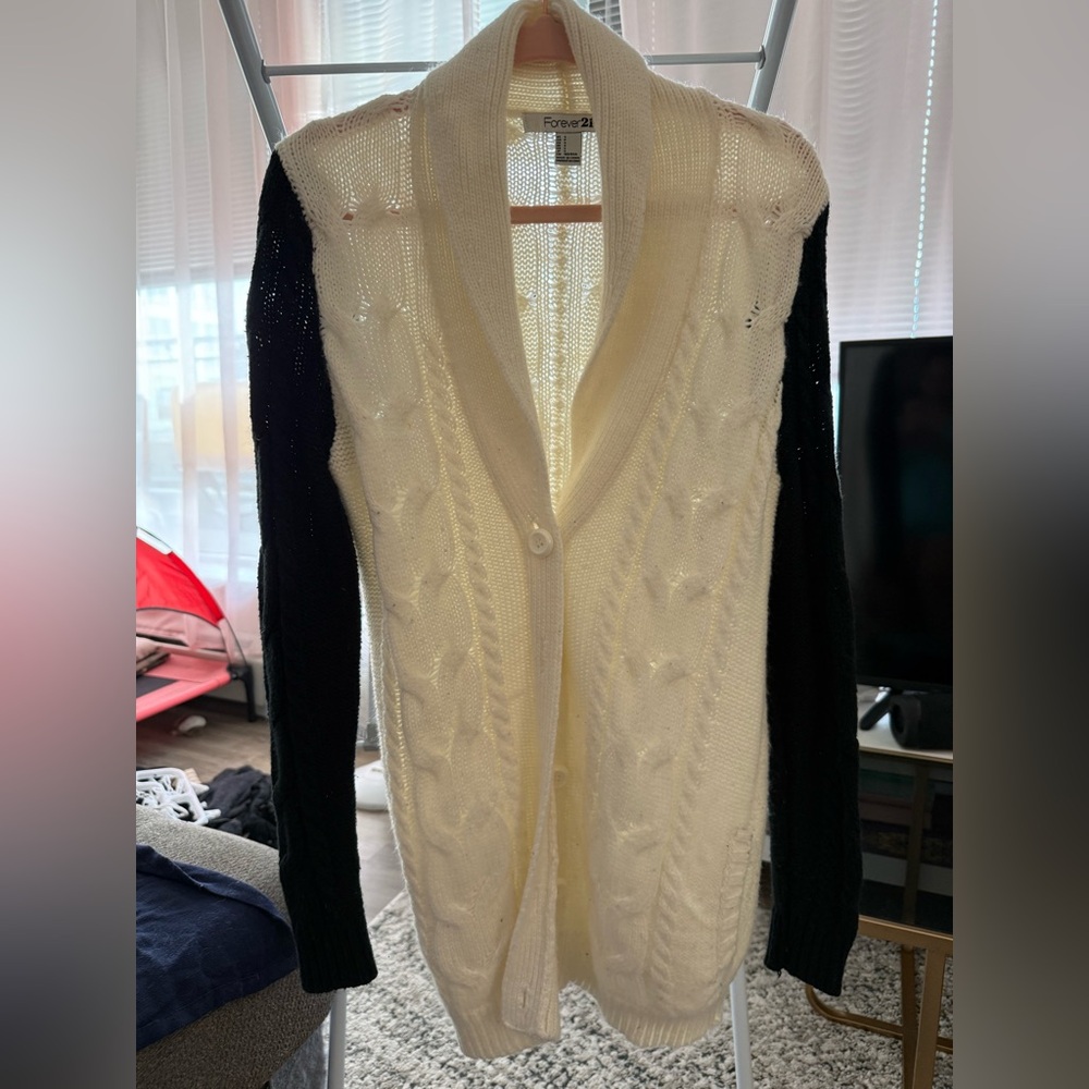 Women's Black and Cream Cardigan Sweater